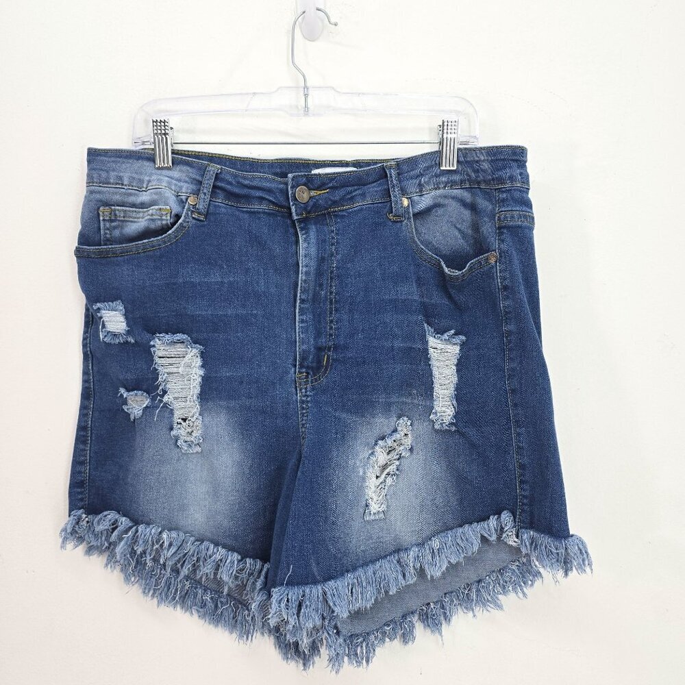 Women's Distressed Cut Off HIgh Waisted Stretch Denim Shorts Size 16